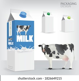 Cow milk packaging design.blue.illustration vector