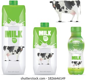 Diseño de empaquetado de leche de vaca.vector green.ilustración