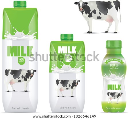 Cow milk packaging design.green.illustration vector