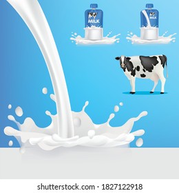 Cow milk packaging design.illustration vector