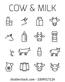 Cow And Milk Related Vector Icon Set. Well-crafted Sign In Thin Line Style With Editable Stroke. Vector Symbols Isolated On A White Background. Simple Pictograms.