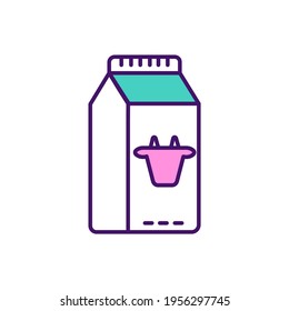 Cow milk RGB color icon. Highly nutritious beverage. Protein, calcium source. Infant, child feeding. Dairy-free alternative. Lactose-laden foods. Breastmilk substitutes. Isolated vector illustration