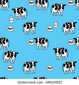 Cow And Milk Seamless Pattern