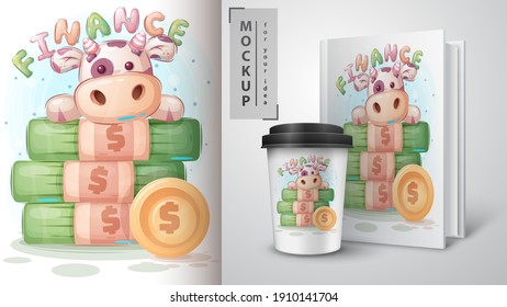 Cow money poster and merchandising. Vector eps 10