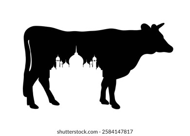 A cow and a mosque, united in a symbol of faith and tradition. Strength, devotion, and sacrifice in one silhouette