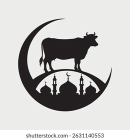 cow and mosque vector for Eid Al Adha celebration