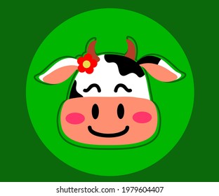 Cow muzzle on a green background. Cartoon. Vector illustration.