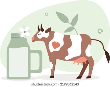 Cow and natural homemade milk. farm and healthy food concept .vector illustration.