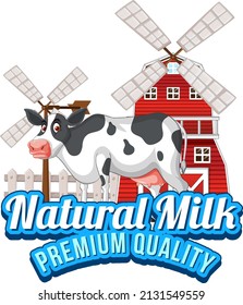 A cow with a Natural milk label illustration