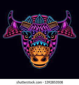 cow neon art from abstract pattern