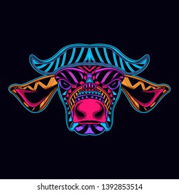 cow neon art from abstract pattern