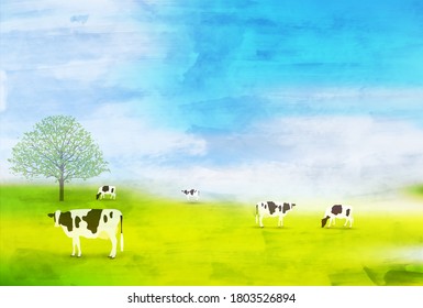 Cow New Year card Watercolor background