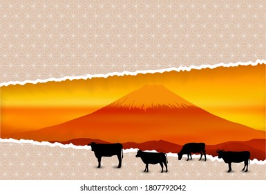 Cow New Year card Zodiac background