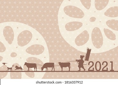 Cow New Year's card Zodiac background