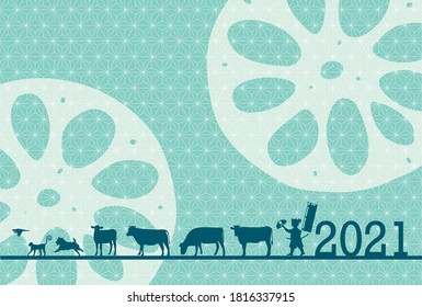 Cow New Year's card Zodiac background