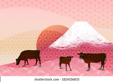 Cow New Year's card Zodiac background