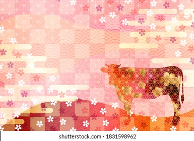 Cow New Year's card Zodiac background