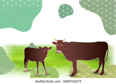 Cow New Year's card Zodiac background