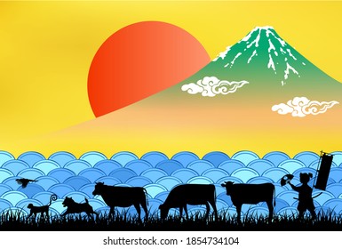 Cow New Year's card Zodiac background