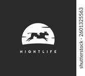Cow and night moon minimal logo vector icon sign symbol illustration. Cow farm, dairy, milk label symbol logo