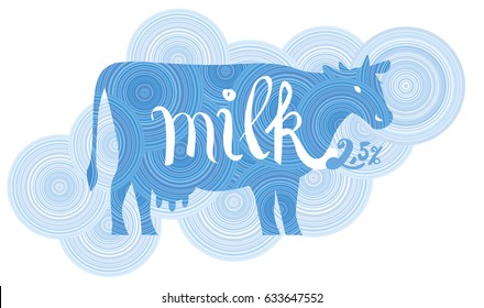 Cow on the background of blue circles Vector illustration for packaging and labels of dairy products