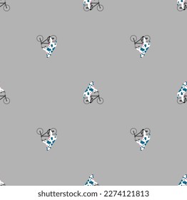 Cow on bike pattern seamless. Ornament of kids fabric