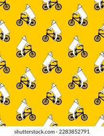 Cow on bike pattern seamless. Ornament of kids fabric