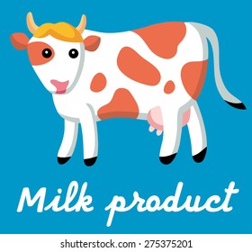 Cow on a blue background, logo label for milk products .