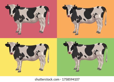 Cow on different backgrounds. Vector graphics