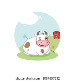 
Cow on the farm. Farming background. Organic and eco products concept.  Vector illustration.