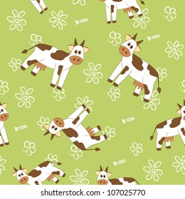 cow on a field seamless pattern