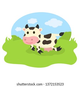 cow on the field vector,animals illustration.vector cartoon for kids