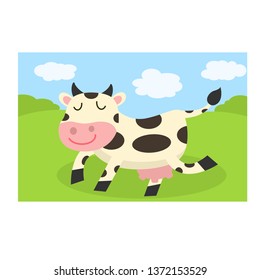 vaca en el campo vectorial,ilustración animal.caricatura vectorial para niños