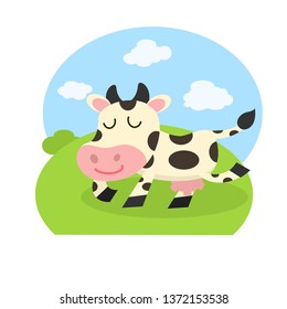 cow on the field vector,animals illustration.vector cartoon for kids