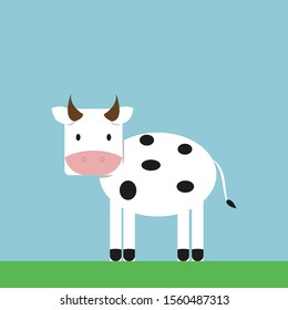 Kuh auf Gras, Illustration, Vektorgrafik auf weißem Hintergrund.