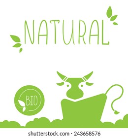 Cow on the grass-plot, vector illustration, symbol of natural products