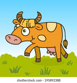 cow on green grass vector illustration