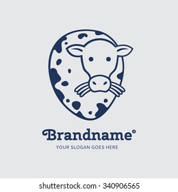 Cow on a grey background. Logo design vector template. Symbol concept icon.