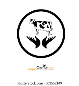 cow on hand icon.farm concept.vector illustration.