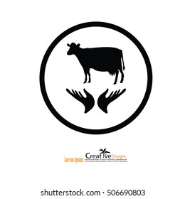 cow on hand icon.farm concept.vector illustration.