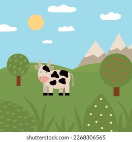 ilustración vectorial de vaca en pradera