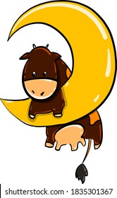 Vaca en la luna, ilustración, vector sobre fondo blanco