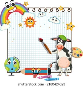Cow on paper note frame template illustration