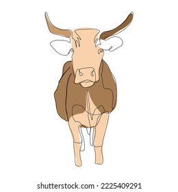 Cow on pasture in continuous line art drawing style. Grazing cow minimalist black linear sketch isolated on white background. Vector illustration