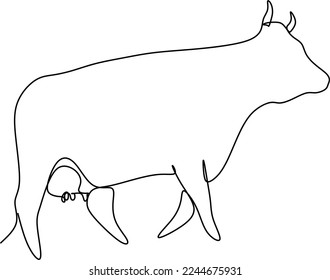 Cow on pasture in continuous line art drawing style. Grazing cow abstract minimalist black linear sketch isolated on white background. Vector illustration