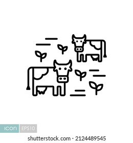 Cow on a pasture icon. Agriculture sign. Graph symbol for your web site design, logo, app, UI. Vector illustration, EPS10.