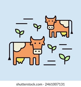 Cow on a pasture icon. Agriculture sign. Graph symbol for your web site design, logo, app, UI. Vector illustration, EPS10.