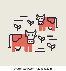 Cow on a pasture isolated icon. Agriculture sign. Graph symbol for your web site design, logo, app, UI. Vector illustration, EPS10.