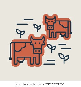 Cow on a pasture isolated icon. Agriculture sign. Graph symbol for your web site design, logo, app, UI. Vector illustration, EPS10.