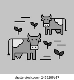 Cow on a pasture isolated icon. Agriculture sign. Graph symbol for your web site design, logo, app, UI. Vector illustration, EPS10.